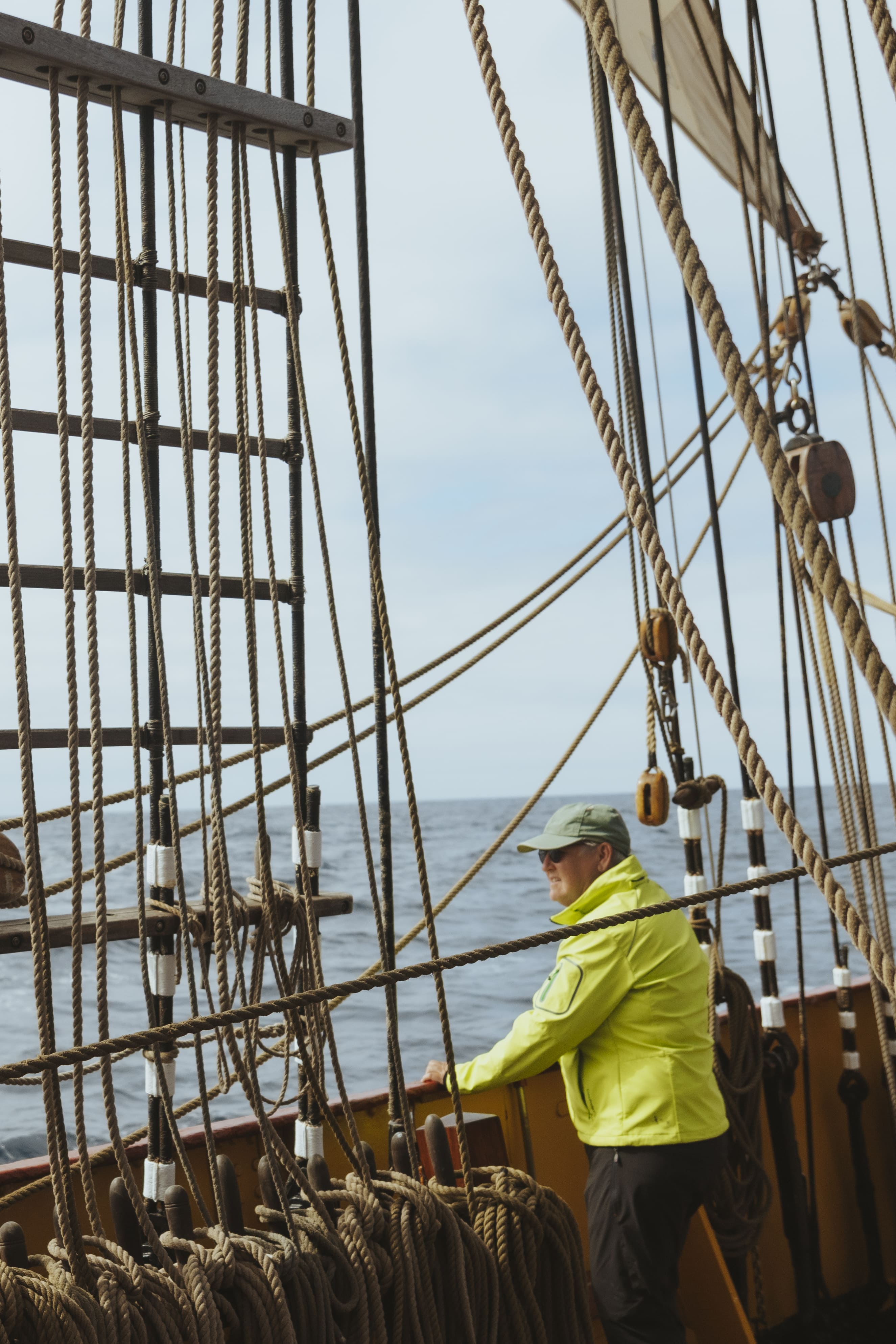 Crew working the lines aboard Bark EUROPA under sail